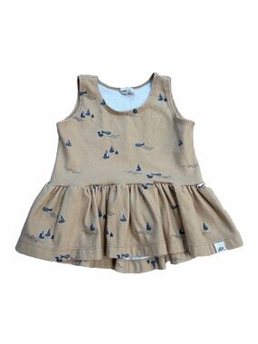 Lulu + Roo Size 3T Tan Sailboats and Whales Nautical Peplum Tank Top